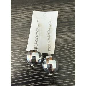 NWT Disco Ball Dangle-Drop Silver Chandelier Earrings
